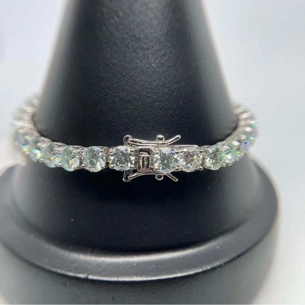 Huge Moissanite Diamond Tennis Bracelet 18K 925 28 Ct Brilliant Round Cut